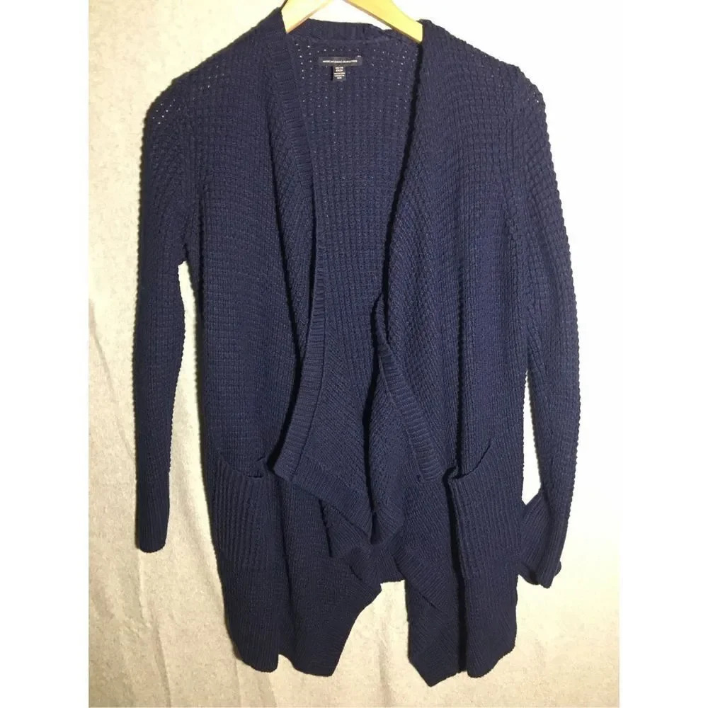 Womens American Eagle Cardigan Open Front Navy Blue Chunky Knit Oversized
